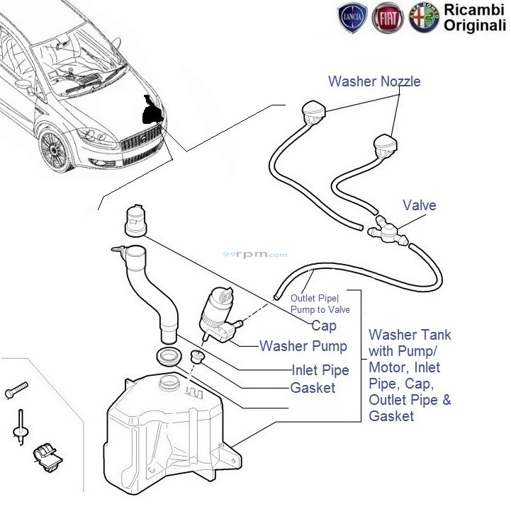 FIAT Linea Wiper Fluid Tank & Pump Motor