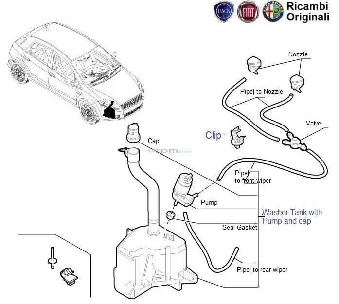FIAT Grande Punto Wiper Fluid Tank & Pump Motor