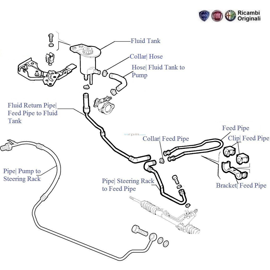 FIAT Palio Stile 1.3 MJD Power Steering Fluid Tank & Hoses