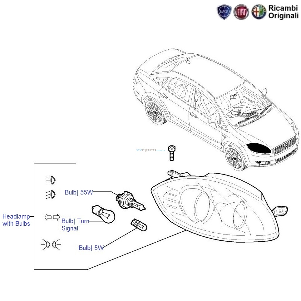 Fiat linea headlight on sale assembly