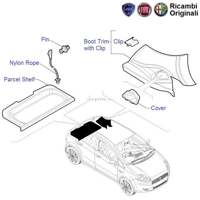 Bracket clips holder hat shelf for Fiat Punto Grande Stilo