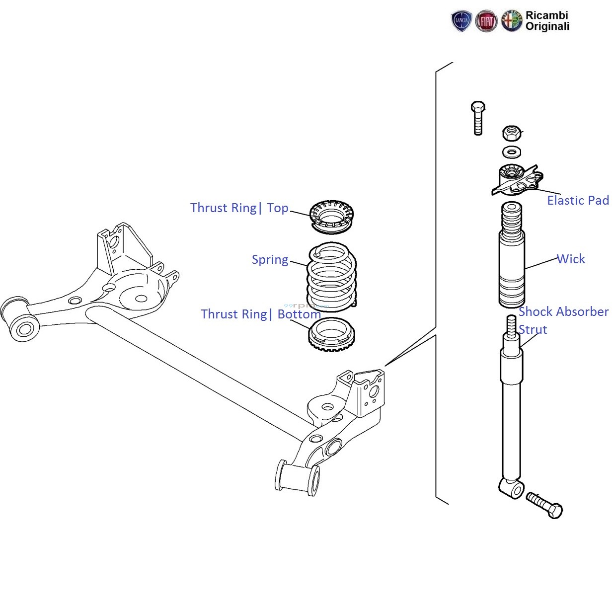 Fiat Linea 1.3 MJD Rear Suspension Strut Spring shock absorber