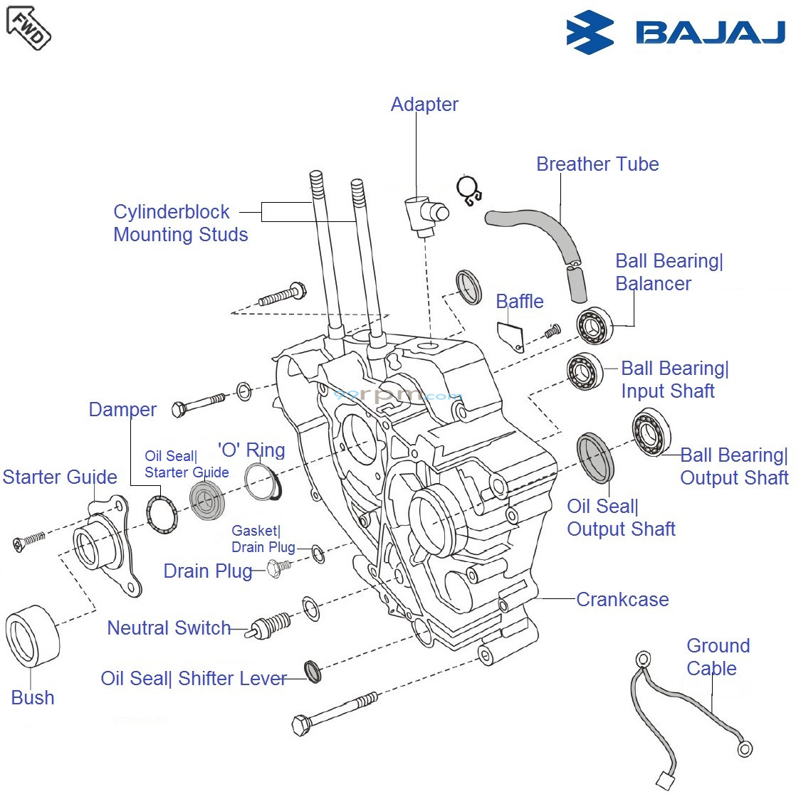 C39KS100×15 3M100×5 20 Bajaj Avenger 180 DTSi: Crankcase LH