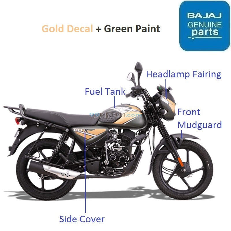 Bajaj CT110X Gold Decal Green Paint color theme painted parts