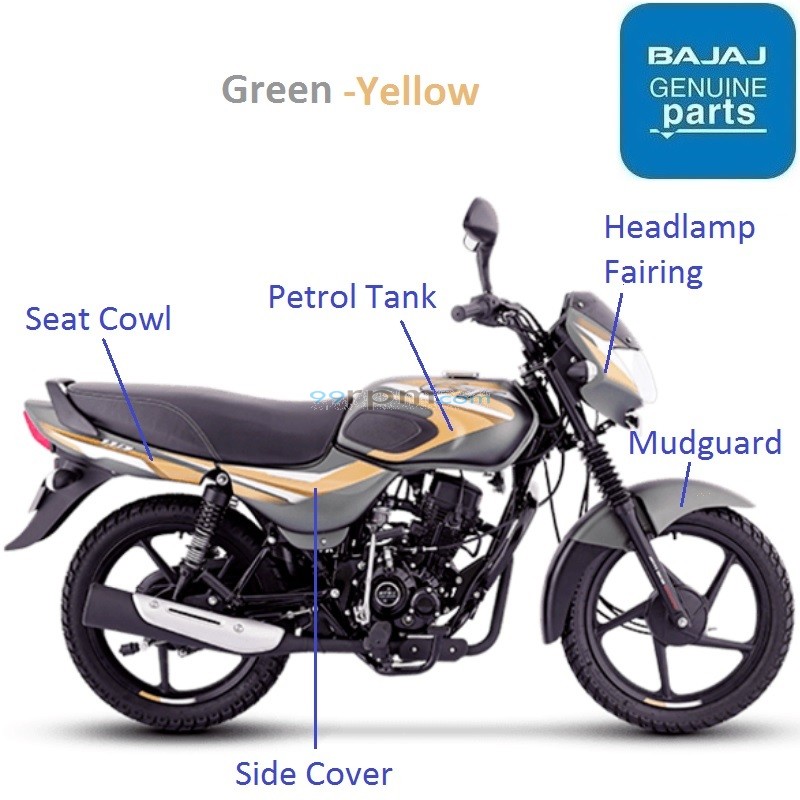 Bajaj CT110 BS4 2019 20 Green Paint Yellow Decal color theme painted parts