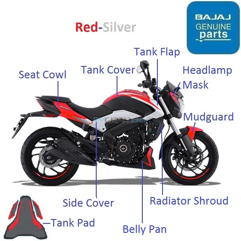 Dominar 250 2020 23 Red Silver Color Painted Parts