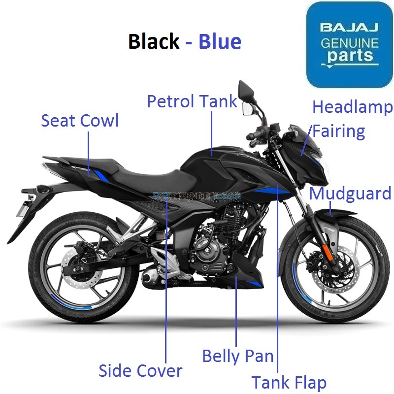 Bajaj Pulsar P150 Twin Disc 2022 23 Black Paint Blue Decal color theme painted parts