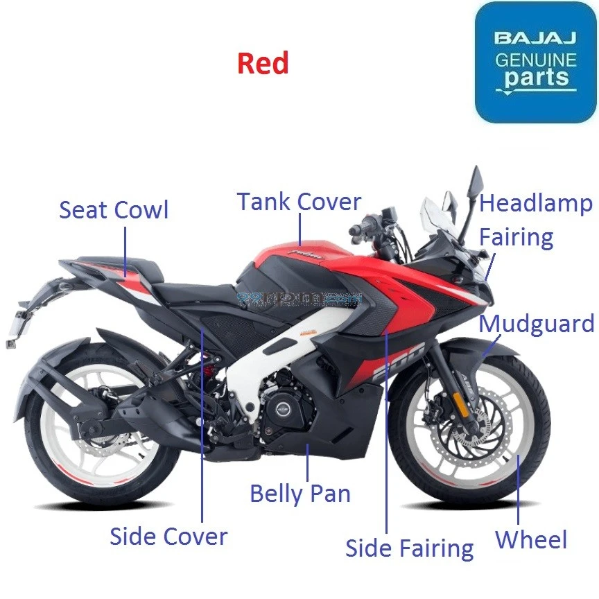 Bajaj Pulsar RS200 BS6 2021 2023 Red Color Theme Painted Parts