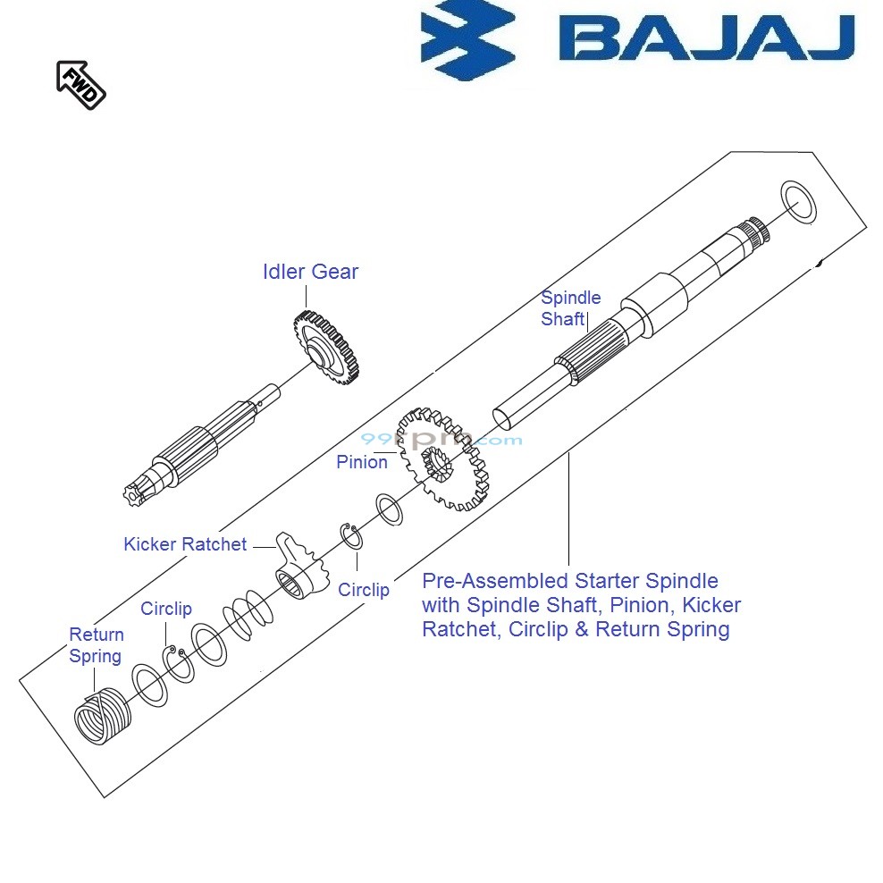 Bajaj Pulsar 150 UG4 DTS i Kicker LeverPre Assembled Starter Spindle and Starter Idler Gear