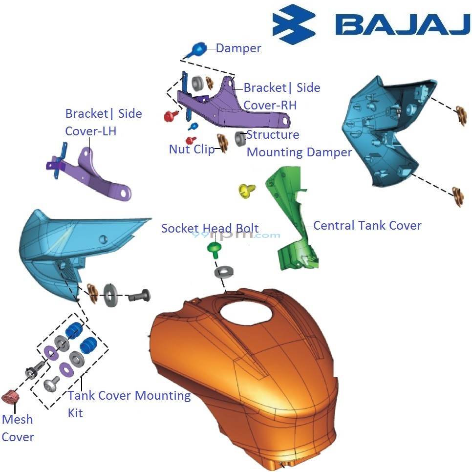 Bajaj Pulsar 200NS Petrol Tank Cover Components
